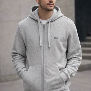 Lacoste Men's Zip-Up Gray Hoodie